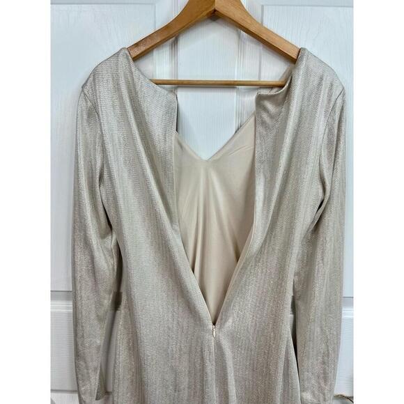 Guess Dress Size 6 Silver Beige Ruched Metallic Long Sleeve VNeck Party - Picture 8 of 10